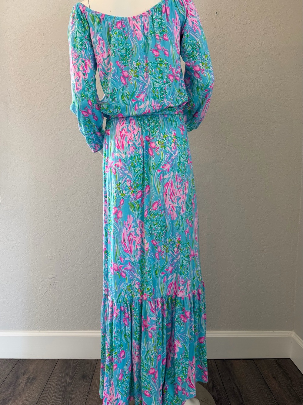 Lilly Pulitzer Odella Maxi Ruffle Dress Off the Shoulder Long Sleeve Size M - Picture 2 of 6